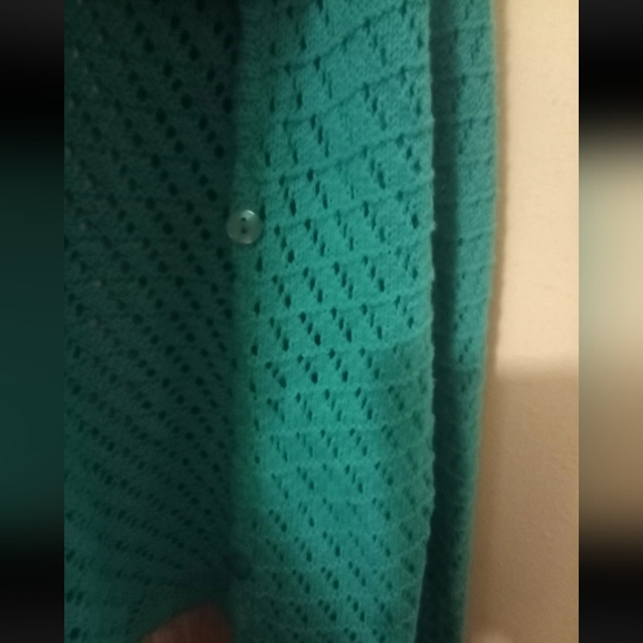 Appleseeds Women's XL Teal knit Cardigan Sweater Button Up Flaw See Description - Picture 3 of 8